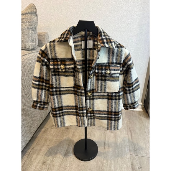 Zara Kids Plaid Button-Up Shirt Jacket, Cream, Brown, Checkered Shacket - Picture 11 of 11